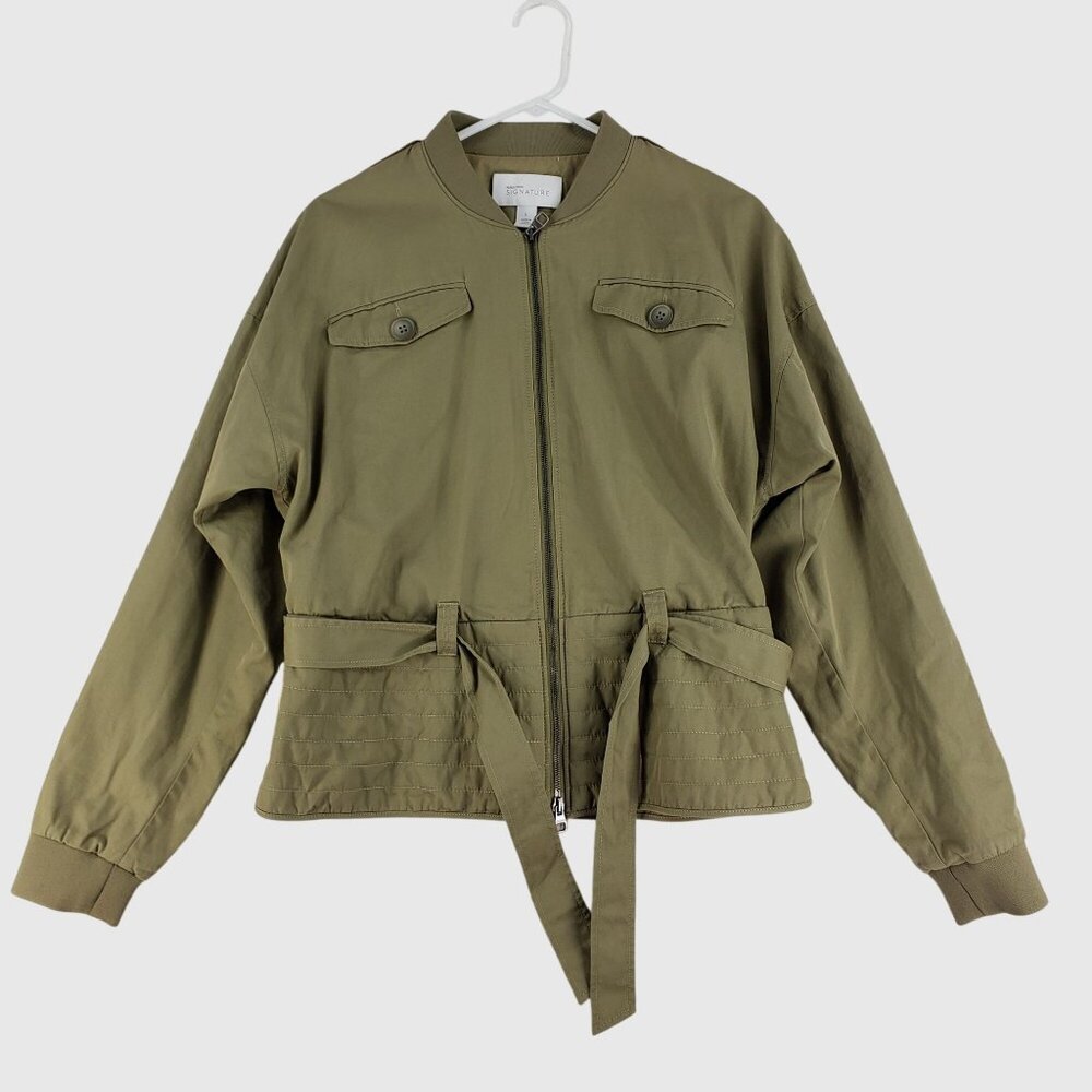 Nordstrom Signature Women’s Utility Belted Jacket Size L Cotton Bomber Style